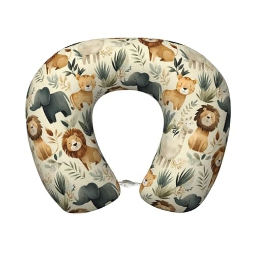 Qewfoju Neck Pillows for Sleeping Memory Foam Travel Pillows U Shaped Travel Neck Pillow Soft Headrest Pillow Suitable for Planes Car Office - Safari Animals 1