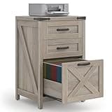 Halitaa 3 Drawer Small File Cabinet, Farmhouse Vertical Filing Cabinet Fits Letter and A4 Size, Under Desk Wooden File Cabinets for Home Office, Printer Stand, Rustic Grey