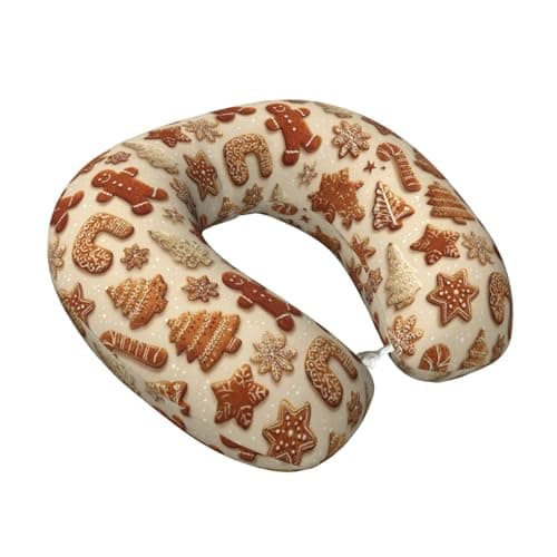 Fuzquwu Christmas Gingerbread Cookies (4) Pattern Neck Pillow for Traveling Airplane,Pure Memory Foam U-Shaped Neck Pillows for Flight Headrest Sleep