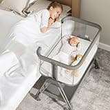 Fodoss Bedside Bassinet for Baby with Wheels, All Mesh Bedside Crib with Storage Basket, Hight Adjustable and Easy Assembly