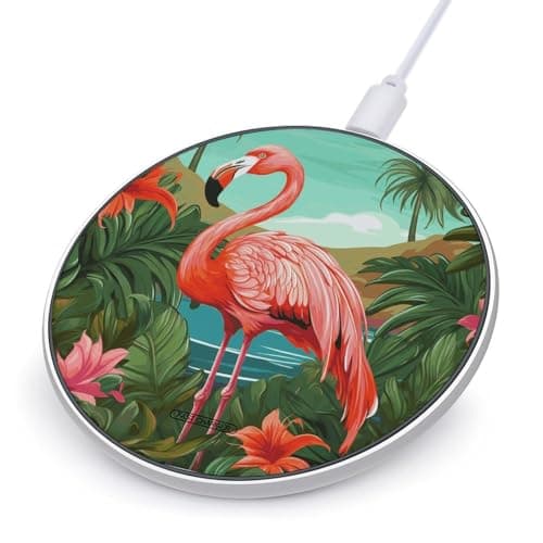 Tropical Flamingo Wireless Charger with Aluminum Alloy Frame Qi Certified Fast Wireless Charging Pad 10W Charging Station Portable Phone Charger for All Wireless Charging Phone