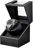 Watch Winder for Automatic Watches: Single Watch Winder Box with Quiet Japanese Motor - Rotating Watch Case in Black Carbon Fiber Leather Storage Display Box for Men (2026 New)