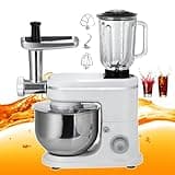 uhyOHF 3-in-1 Stand Mixer Food Processors, 8 Speeds Adjustable Electric Cooking Machine, 6l Stainless Steel Bowl Stand Food Mixer for Making Pasta, Juice Vegetable Juice,White,