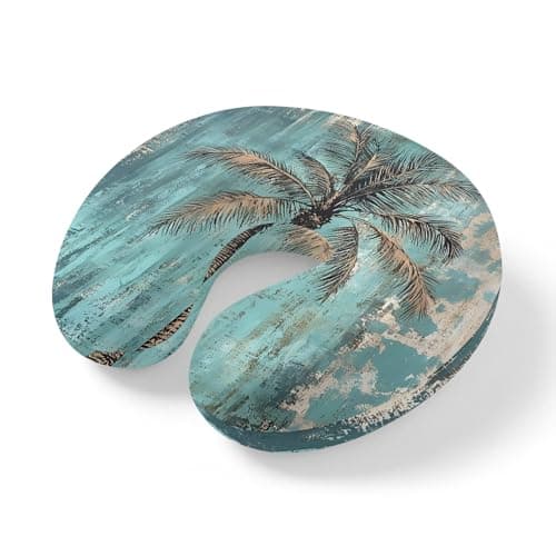 ZFUNCING Travel Pillows U-Shaped Neck Pillow Vintage Tropical Coconut Tree Ergonomic Memory Foam Pillow Head Cushion,Retro Blue Background Soft Portable Neck Pillows for Office Airplane Car Train