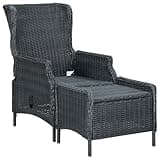 KPOUTRFG Synthetic Poly Rattan Reclining Garden Chair Dark Grey Round PE Rattan Chair with Adjustable Backrest and Powder-Coated Steel Frame for Outdoor Patio Terrace