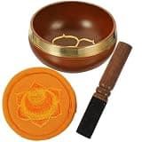FIXOSHEE Tibetan Copper Singing Bowl for Meditation with Wooden Mallet and Orange Cloth Pad, Handcrafted Metal Singing Bowl for Relaxation and Mindfulness Practice