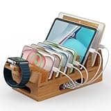 Pezin & Hulin Bamboo Charging Station Organizer for Multiple Devices & Wood Desktop Docking Charging Stand Such As Cell Phone, Tablets, Phone Case and Watch Stand(No USB Charger)