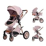 Cochildor DuraFlex 2-in-1 Baby Stroller, Foldable Travel Stroller for Newborn to Toddler, Convertible Stroller with All-Terrain Wheels and UPF 50+ Canopy, Pink