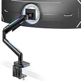 Ultrawide Monitor arm for 17-49'' Heavy Duty Screen up to 44lbs, Gas Spring Single Monitor Arm with RGB Light, Adjustable Gaming Computer Monitor Arm for Desk, Black