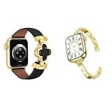 MOINSPIRE Designer Slim Leather Bands Gold Slim Bands Bundle Compatible with Apple Watch 38mm 40mm 41mm 42mm(S11/10) 44mm 45mm 46mm 49mm Women Men Strap for iWatch Series 11/10/9/8/7/6/5/4/3/2/1 SE 1/