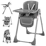 LOOKFLY Baby High Chair, Convertible Adjustable Feeding Chair with Removable Double Tray, Adjustable & Foldable Design Converts to Toddler Chair, for Babies & Toddlers,Gray