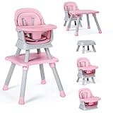 TODEFULL Baby High Chair, 8 in 1 Convertible Highchairs for Babies and Toddlers, Children Dining Booster Seat/Kids Building Block Table for Girls Boys, Baby Seat with Removable Tray, Pink