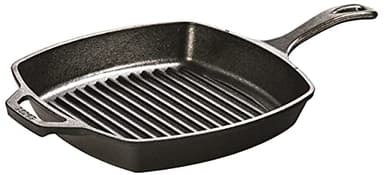 Lodge Square Cast Iron Grill Pan 10.5 Inches - Pre-Seasoned Square Skillet - Ridged Burger Grill Pan - Even Heat Distribution - PFAS-Free Non-Toxic Cookware