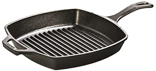 Lodge Square Cast Iron Grill Pan 10.5 Inches - Pre-Seasoned Square Skillet - Ridged Burger Grill Pan - Even Heat Distribution - PFAS-Free Non-Toxic Cookware