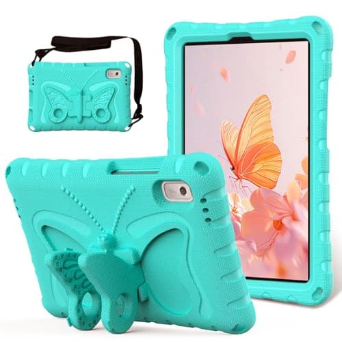 Kids Case for Lenovo Tab M9 TB-310XU (2023), Butterfly Design EVA Lightweight Friendly Shockproof Cute Protective Cover, with Stand + Shoulder Strap,Mint Green