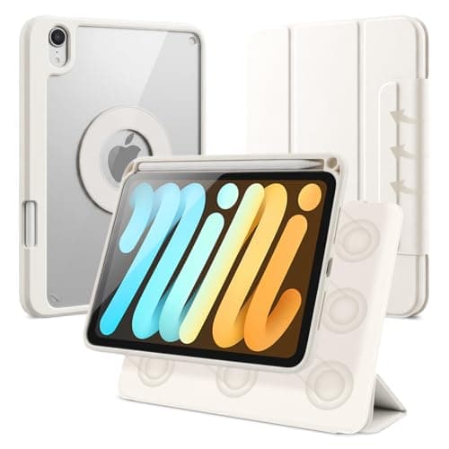 Dwopar Case for iPad mini 7 A17 Pro, iPad mini 7th/6th Gen. 8.3 Inch 2024/2021, Removable and Detachable Magnetic Cover with Pencil Holder, Vertical Adjustable Stand, Tri-Fold Multi-Angle, White