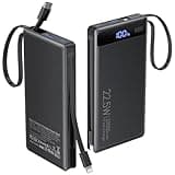 Power Bank with 2 Built-in Cables 10000mAh, 22.5W PD Slim Portable Charger USB C Battery Pack, Travel Essentials Fast Charging Powerbank Compatible with iPhone 17 16 15 Plus Pro Samsung iPad (1 Pack)