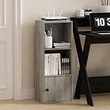 Furinno Luder 3-Tier Book Shelf with Closed Storage, Grey Bookshelf, Bookcase with 1 Door, 9.3 x 12 x 31.5, for Living Room, Bedroom, Home Office, Grey Oak