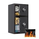 VALINIRT 4.9 Cu.Ft Large Home Safe, Double Door, with Fireproof Waterproof Bag, Heavy Duty Fingerprint Security Safe, Built-In Drawer and Removable Shelf