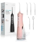 Water Flosser for Teeth Cordless: 300ML Cordless Oral Irrigator with DIY Pressure for Braces, 4 Modes & 5 Jet Tips, 30-Day Battery, IPX7 Waterproof Dental Flosser for Daily Oral Care Travel, Rose Gold