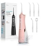 Water Flosser for Teeth Cordless: 300ML Cordless Oral Irrigator with DIY Pressure for Braces, 4 Modes & 5 Jet Tips, 30-Day Battery, IPX7 Waterproof Dental Flosser for Daily Oral Care Travel, Rose Gold