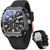 OLEVS Men Square Watches Business Dress Silicone Strap Casual Male Watches Luxury Stainless Steel Father Gift Man Wrsit Watch Black