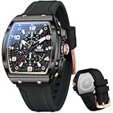 OLEVS Men Square Watches Business Dress Silicone Strap Casual Male Watches Luxury Stainless Steel Father Gift Man Wrsit Watch Black