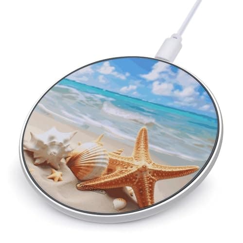 Starfish Seashell Ocean Beach Wireless Charger 10W Fast Wireless Charging Pad Slim Portable Charging Station for Phone Lightweight Charger Mat for Travel Home Office Desk