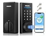 Philips Built-in WiFi Smart Lock, Keyless Entry Door Lock with App, Touchscreen, Fingerprint Door Lock โ Compatible with Alexa & Google, Splash-Proof Design, Includes 8 Batteries, Black