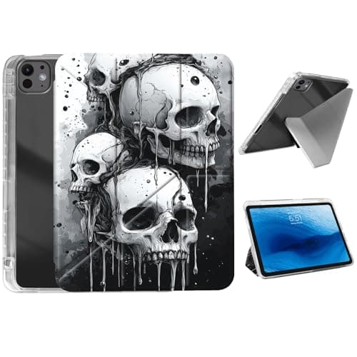HJCYXJLK for iPad Pro 11 2024 Case,Foldable Y-Fold Cover with Pencil Slot,Multi-Angle Stand,Auto Sleep/Wake Protective Case for iPad Pro 11 2024,Melting Skull Pile