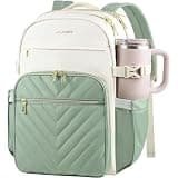 VANKEAN Laptop Backpack for Women with Pouch Pocket for Large Capacity Tumbler, 15.6 Inch Laptop Computer Bag Travel Backpack Purse,Waterproof Work Business College Teacher Bags, Beige-Light Green