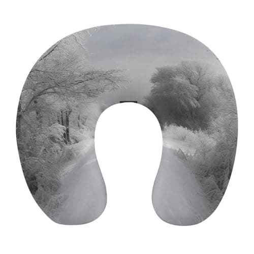 FekiLoot Snowy Train Tracks Travel Pillow,U Shaped Office Napping Pillow Support Neck and Head Comfortable Travel Neck Pillow U Shape Sleeping Essentials for Long Haul Flights