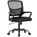 DUMOS Home Office Chair - Ergonomic Mid Back Mesh Desk Chair with Lumbar Support & Rocking Mode, Height Adjustable, Fixed Armrest, for Conference, Computer, 360° Swivel, Adults, Black