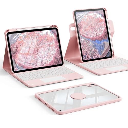 ZOPSGYU Case Keyboard for iPad (A16) 11th/10th Generation 11/10.9 Inch 2025/2022, Detachable 360ยฐRotating Clear Back, Multi-Trackpad & 7-Color Backlit Keyboard, Portrait Mode Usage, Pink