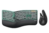 ProtoArc EK01 Plus Backlit Full Size Wireless Ergonomic Keyboard Green and EM11 Pro Vertical Mouse with Side Scroll and 6 Programmable Buttons for Medium to Large Hands Black