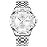 OLEVS Mens Silver Watches Luxury Waterproof Silver Watch for Men Analog Quartz Stainless Steel Men's Minimalist Watches Casual Wrist Watch Large Face with Day Date Relojes para Hombres