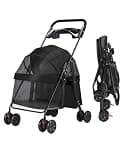 Breathable Foldable Jogger Stroller,Travel Puppy with 360° Rotating Sturdy Wheels,Rear Storage Bag and Visible Mesh