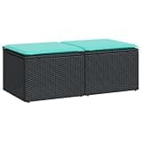 YUOGHRTFE 2 Piece Patio Sofa Set with Cushions, Black Poly Rattan Garden Sofa for Backyard Terrace, Modular 2 Seater with Storage and Washable Cover