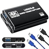 Guermok USB 3.0 HDMI Capture Card, 1080P 60FPS & 2K30 Video Capture Device with 4K HDMI Pass-Through, Mic Input & Audio Output for OBS Streaming, PS5, Switch 2/1, Xbox1, Camera, PC