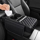 AuraSettle 5 in 1 Car Center Console Cover, Armrest Pad with 2 Storage Pockets, Cup Holder, Tissue Slot, Phone Holder, Nappa Leather Memory Foam Car Accessories for SUV Sedan Truck (Black)
