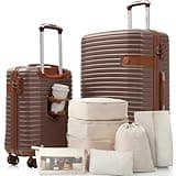 Merax Hardshell Luggage Set with TSA Lock, 20-Inch Airline Approved Carry-On with Cup Holder, 28" Checked Suitcase, Lightweight Spinner Luggage for Travel (Brwon, 20/28)