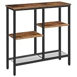 HOOBRO Narrow Console Table, Sofa Table, 4-Tier Industrial Entryway Table with Metal Mesh Shelf, Hallway Table with Adjustable Feet, for Entryway, Living Room, Hallway, Rustic Brown and Black BF79XG01