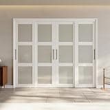 96" Assembled White Prefinished 3-Lite Tempered Frosted Glass Sliding Door Room Divider with Hardware & Handles 96"×96"