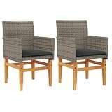 DXKDUSOKJ Patio Chairs with Cushions 2 pcs Gray Poly Rattan and Solid Wood Frame, Outdoor Seating with Thick Padded Cushions, Removable Washable Covers for Easy Maintenance