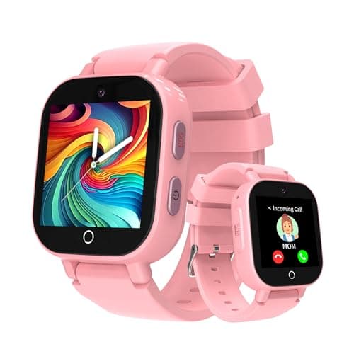 Phyulls 4G Kids Smart Watches Girls with GPS Tracker & Video Calling Texting, Kids Cell Phone Watch Age 4-12, Waterproof One-Key SOS Call Voice Chat Camera Alarm Pedometer GPS Tracker Watch
