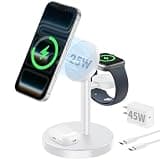 2026 25W 3 in 1 Super Fast Wireless Charging Station Compatible with MagSafe Charger Stand, Magnetic Mag-Safe Charger for iPhone 17 16 15 14 13 12 Series Apple iWatch AirPods Pro 4 3 2, White