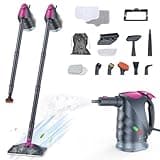 Steam Cleaner, 10-in-1 Steam Mop with Detachable Handheld Steamer, 320ml Water Tank, 10s Fast Heating, Portable Steamer for Kitchen, Floor, Tiles, Window, BBQ Grill, Car, Mist Gray