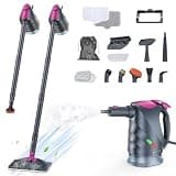 Steam Cleaner, 10-in-1 Steam Mop with Detachable Handheld Steamer, 320ml Water Tank, 10s Fast Heating, Portable Steamer for Kitchen, Floor, Tiles, Window, BBQ Grill, Car, Mist Gray