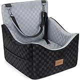JOEJOY Elevated Dog Car Seat for Small/Medium Dogs up to 35 lbs, Memory Foam Booster Seat with Detachable Washable Cover, Travel-Safe Car Bed with Safety Belts & Storage Pockets, Grey