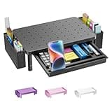 WALI Computer Monitor Stand with Storage, Desk Organizer with Drawer and Pen Holder, Desk Monitor Riser 3 Height Adjustable, Laptop Riser for Computer, Laptop, Printer(PTT003-B), 1 Pack, Black
